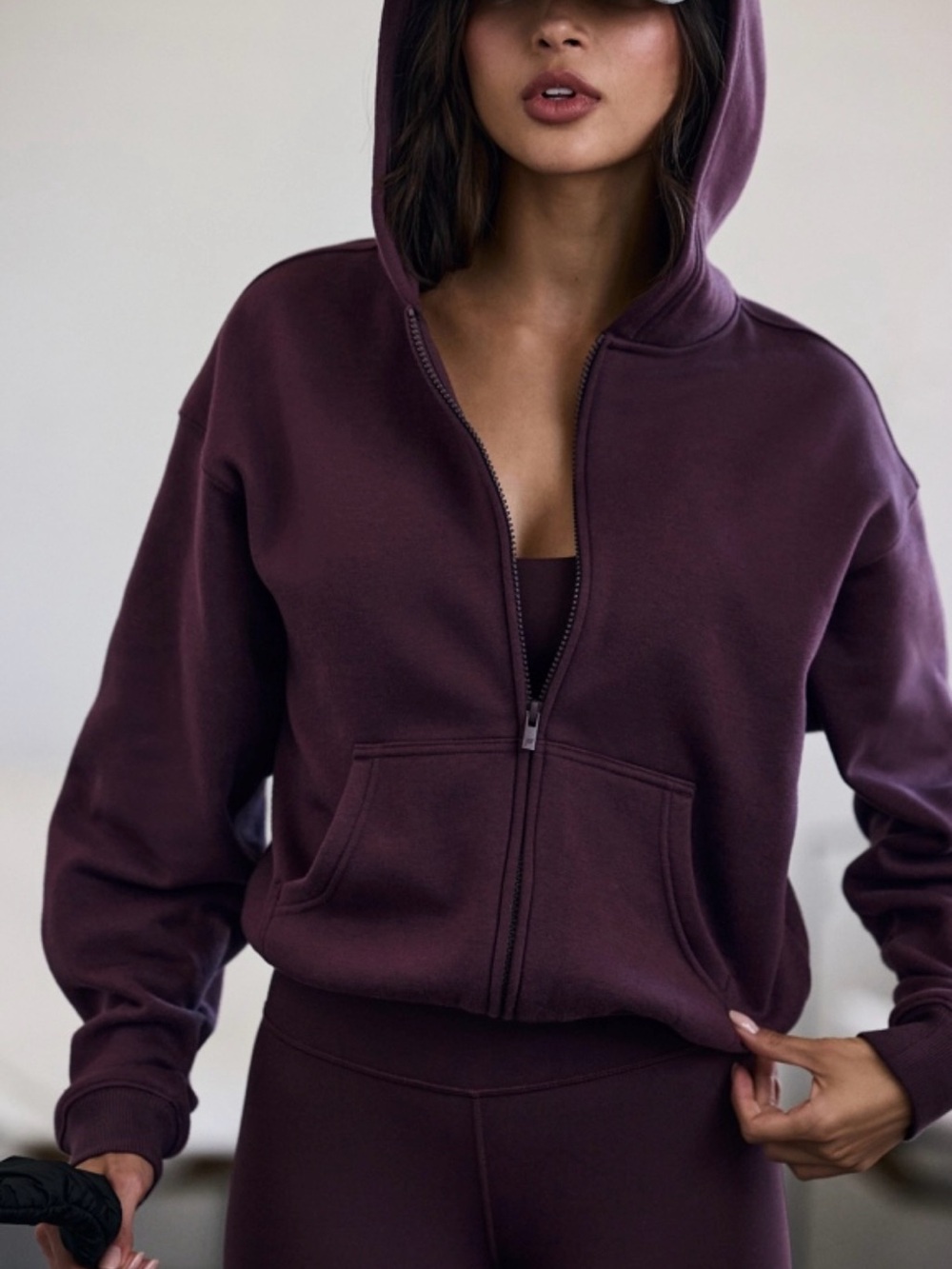 Fabletics Oxblood Full Zip Fleece Hoodie Jacket Size S Burgundy